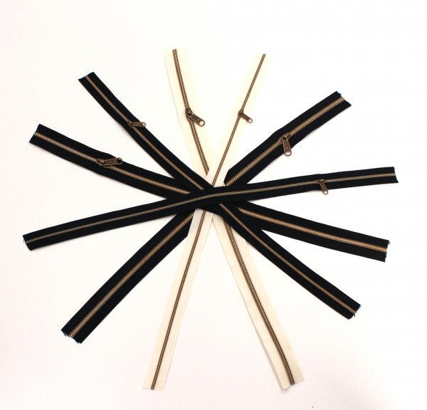 Endlosreißverschluss- Set metallisiert nachtblau, natur, schwarz/messing-antik (6 x 50 cm)